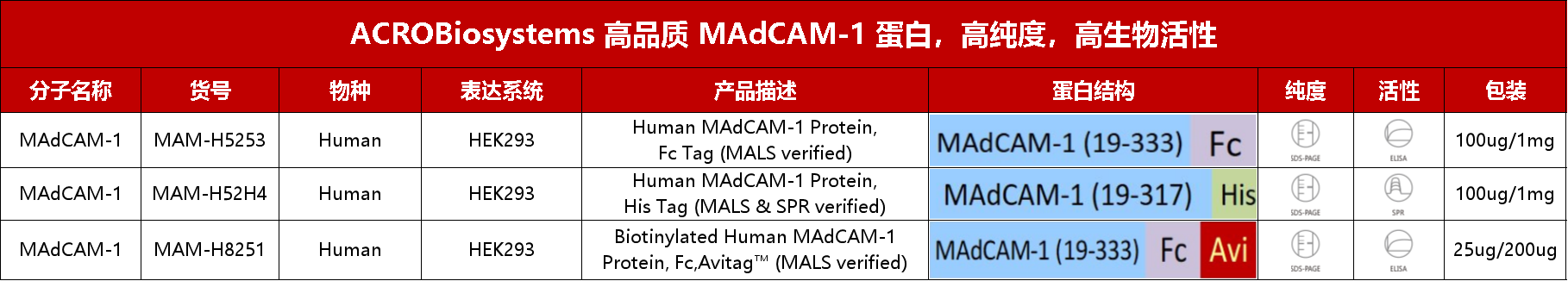 点击列表查看MAdCAM-1重组蛋白